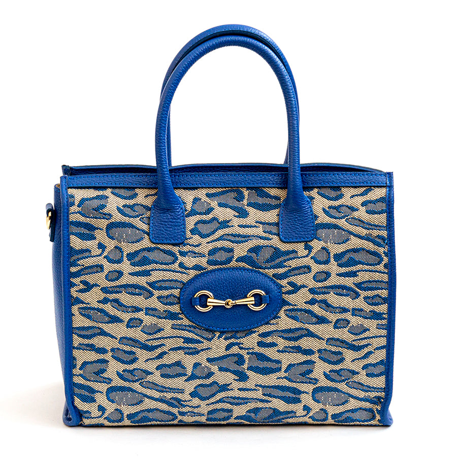 SAVANA - Blue Fabric and Leather Shopping Bag