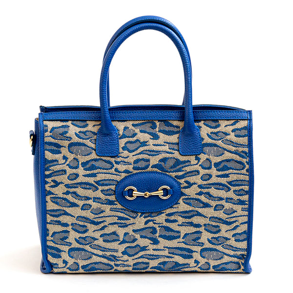 SAVANA - Blue Fabric and Leather Shopping Bag