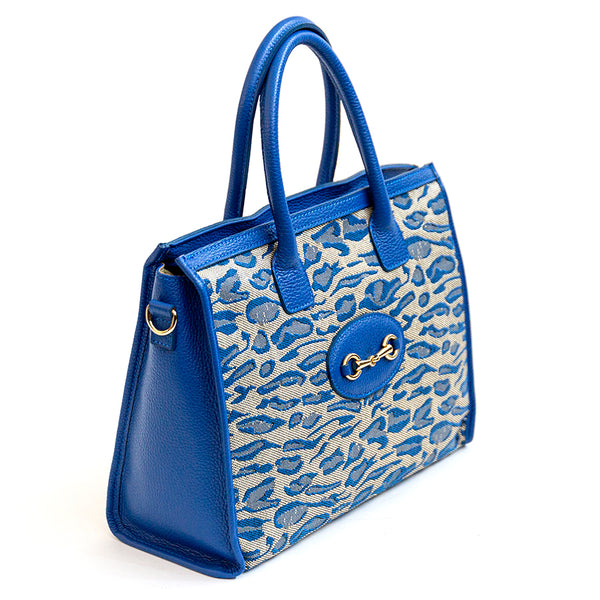 SAVANA - Shopping in tessuto e pelle blu