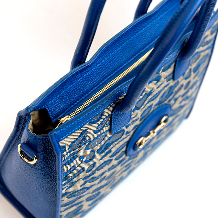 SAVANA - Shopping in tessuto e pelle blu