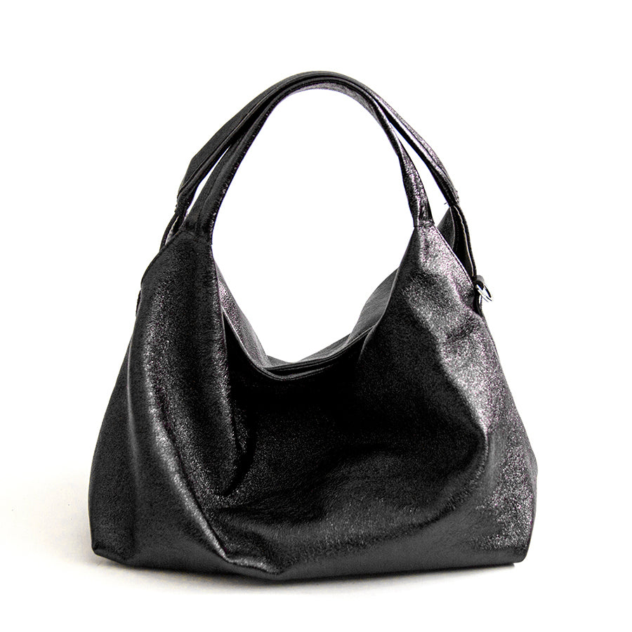 ELSA M - Black Laminated Leather Bag