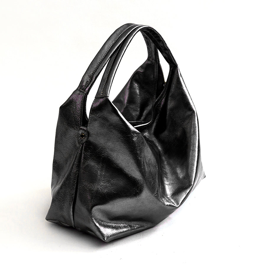 ELSA M - Black Laminated Leather Bag