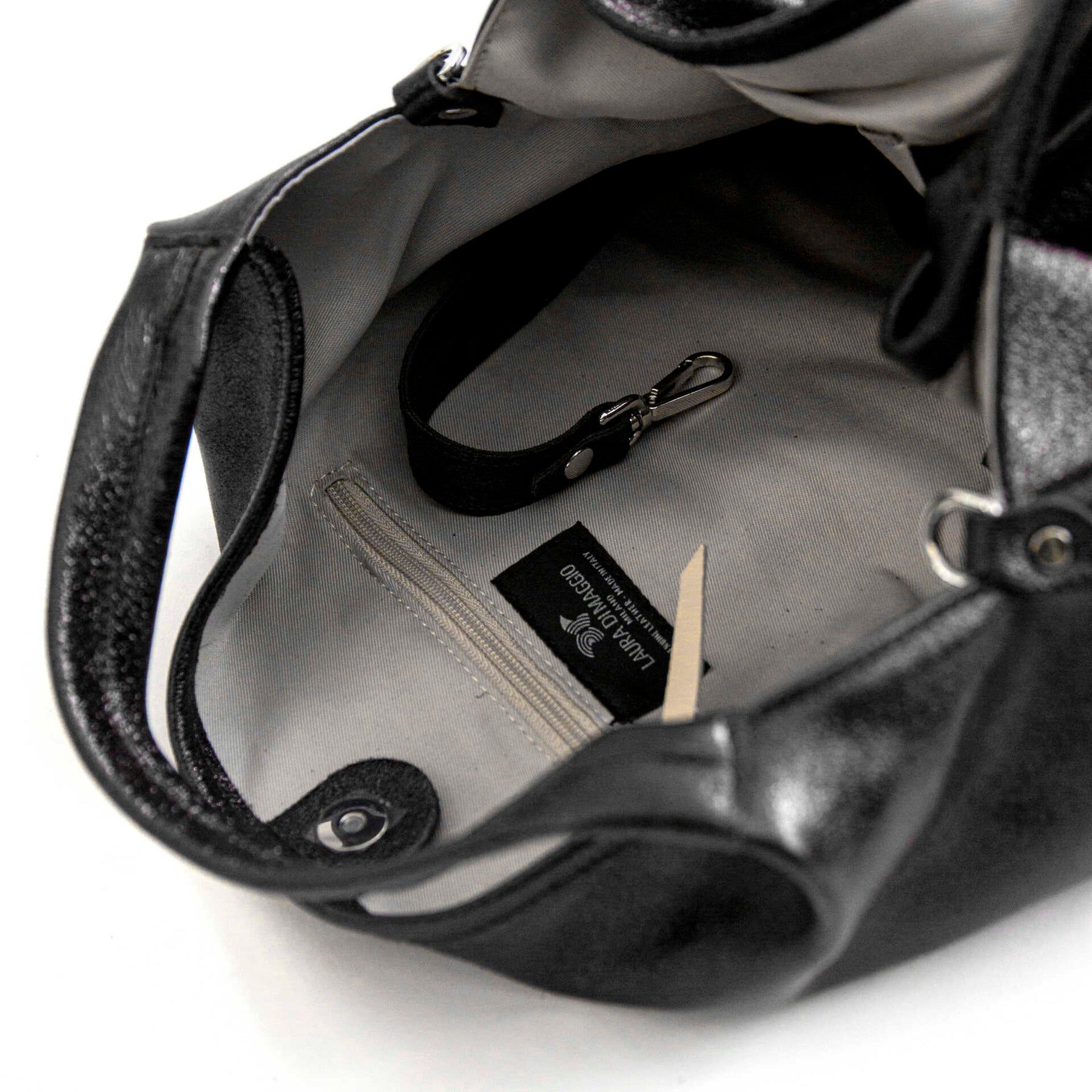 ELSA M - Black Laminated Leather Bag