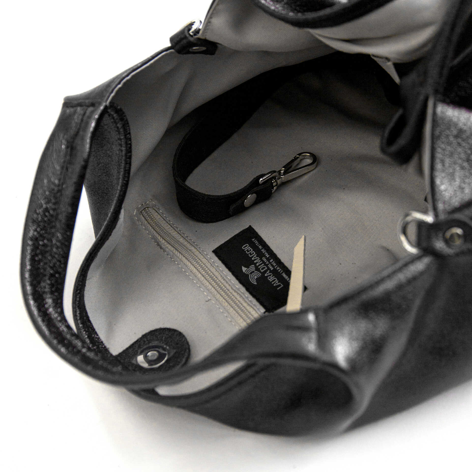 ELSA M - Black Laminated Leather Bag