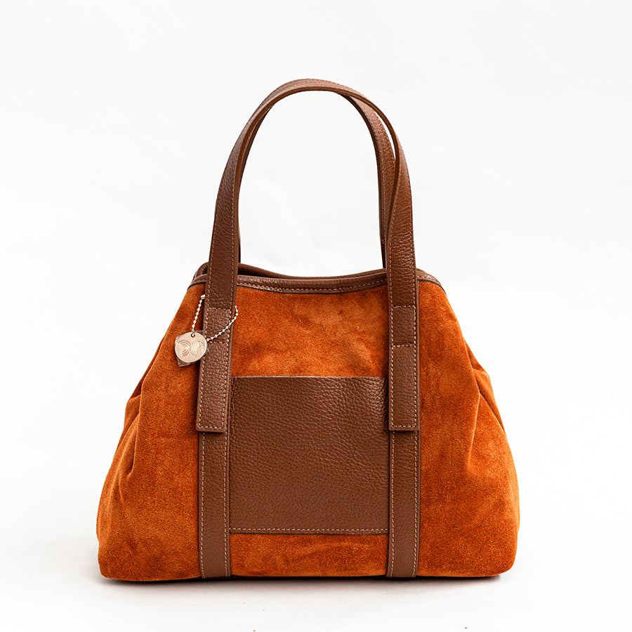 BETTA SMALL - B-color Bag in Suede and Brick Orange Leather