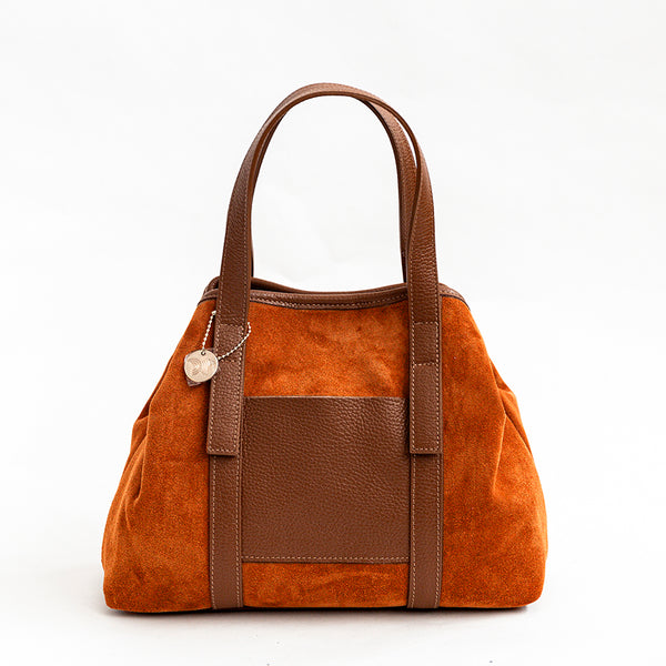 BETTA SMALL - B-color Bag in Suede and Brick Orange Leather