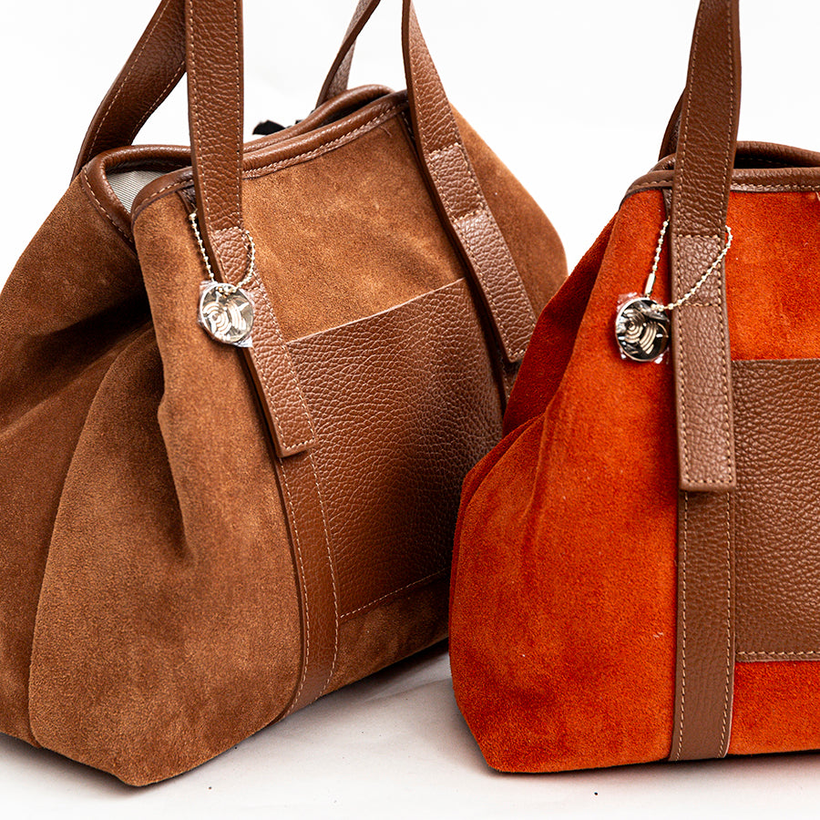 BETTA SMALL - B-color Bag in Suede and Brick Orange Leather