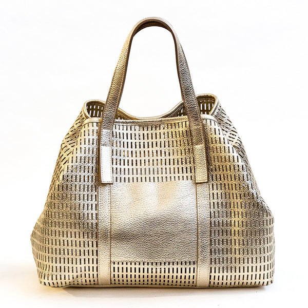 MIAMI MAXI - Platinum Perforated Leather Bag