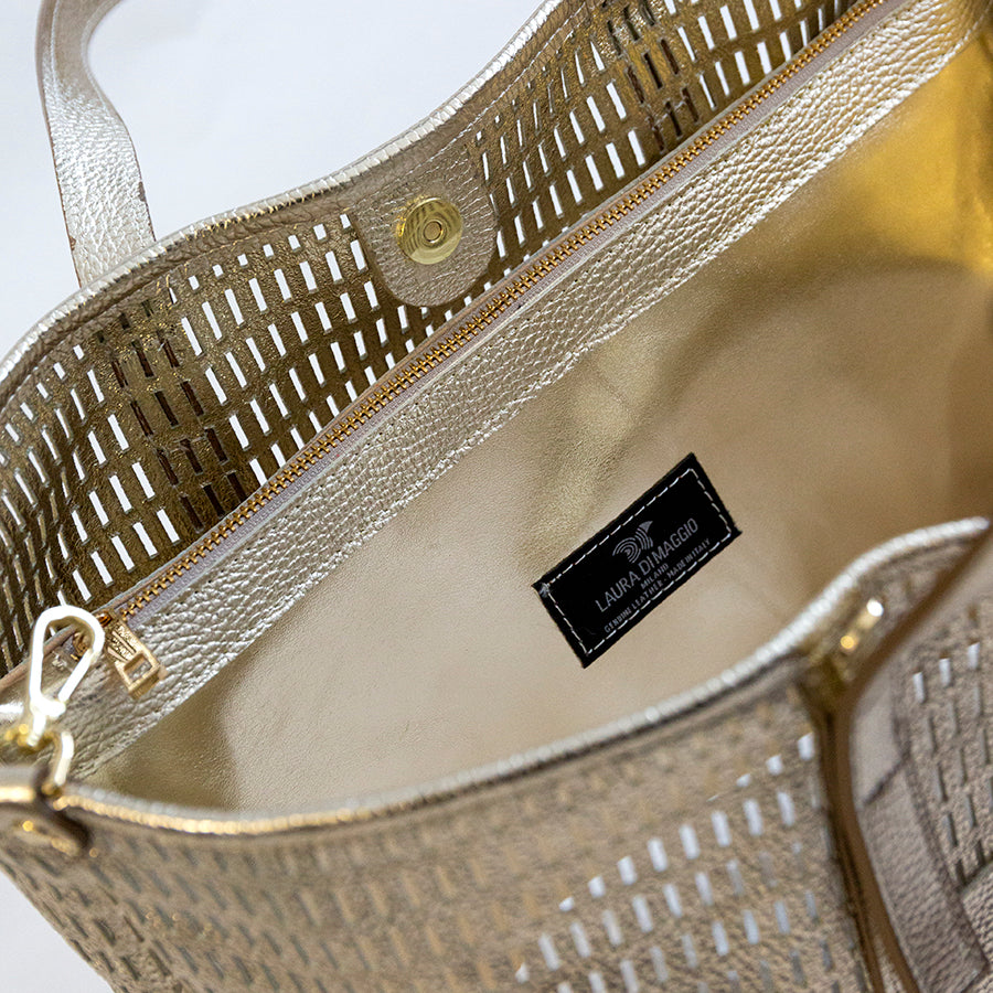 MIAMI MAXI - Platinum Perforated Leather Bag