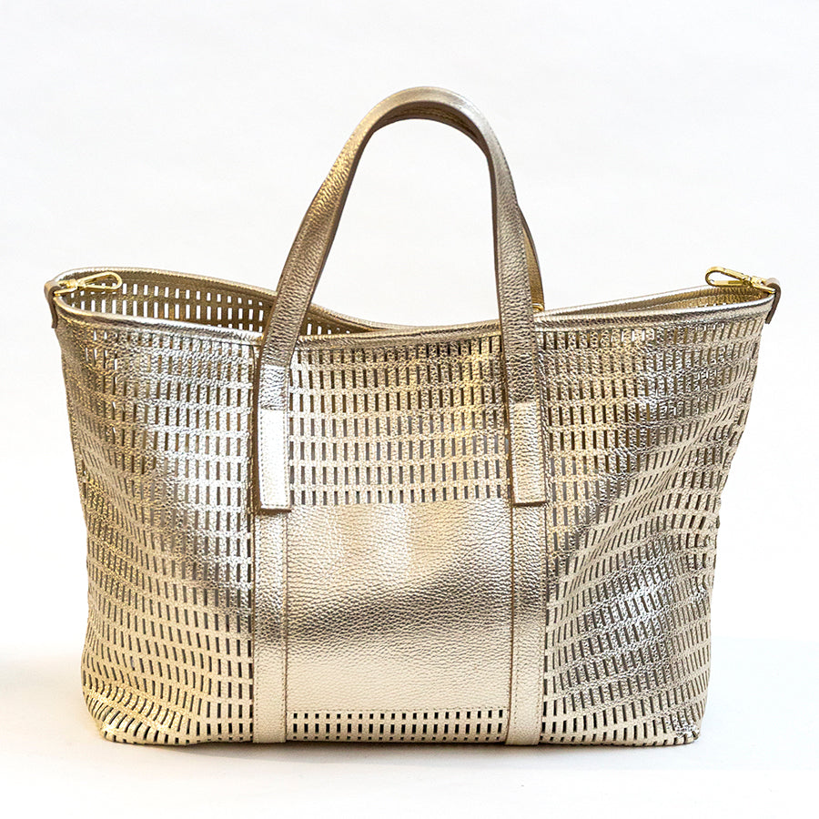 MIAMI MAXI - Platinum Perforated Leather Bag
