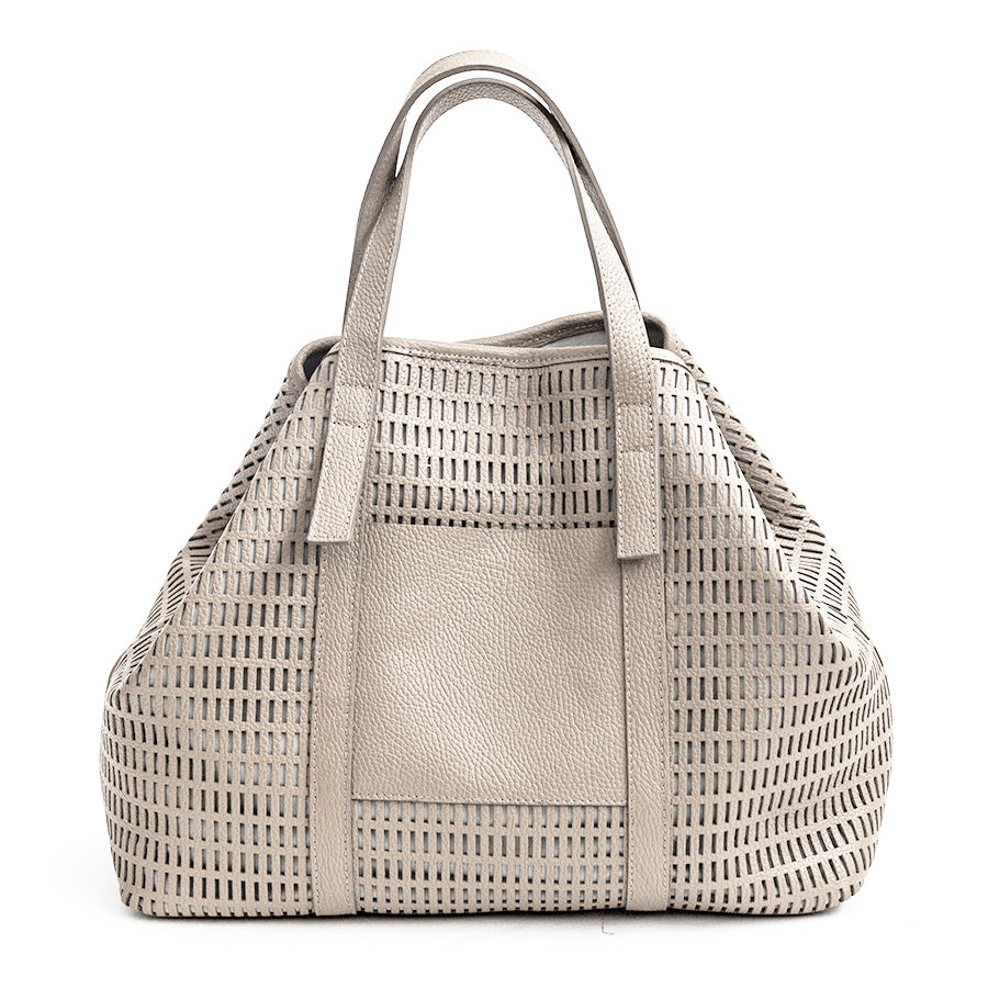 MIAMI MAXI - Perforated leather bag in latte