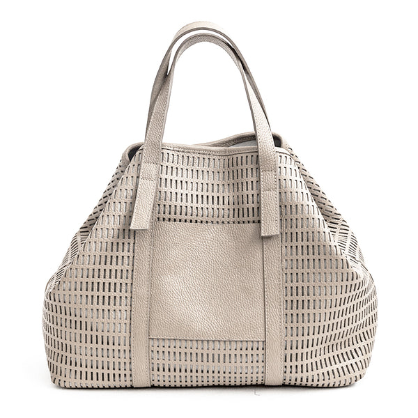 MIAMI MAXI - Perforated leather bag in latte