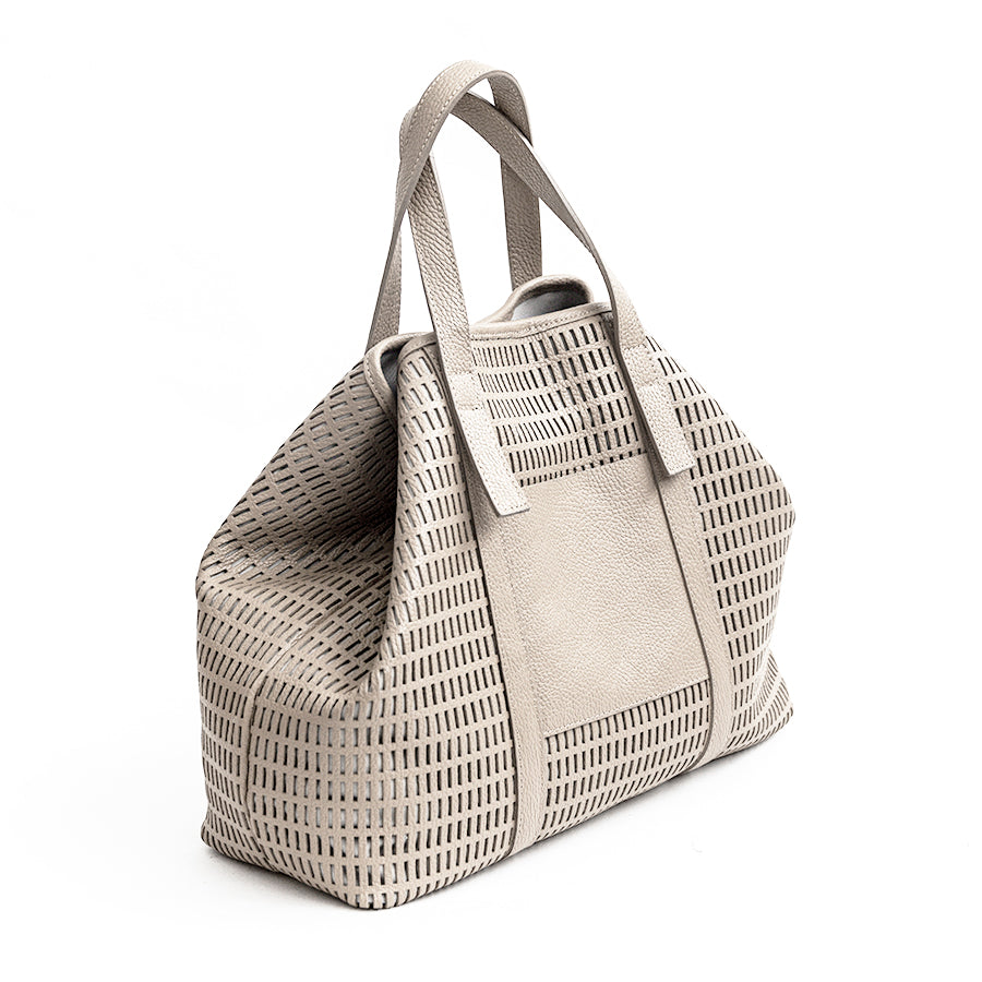 MIAMI MAXI - Perforated leather bag in latte
