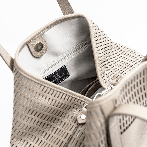 MIAMI MAXI - Perforated leather bag in latte