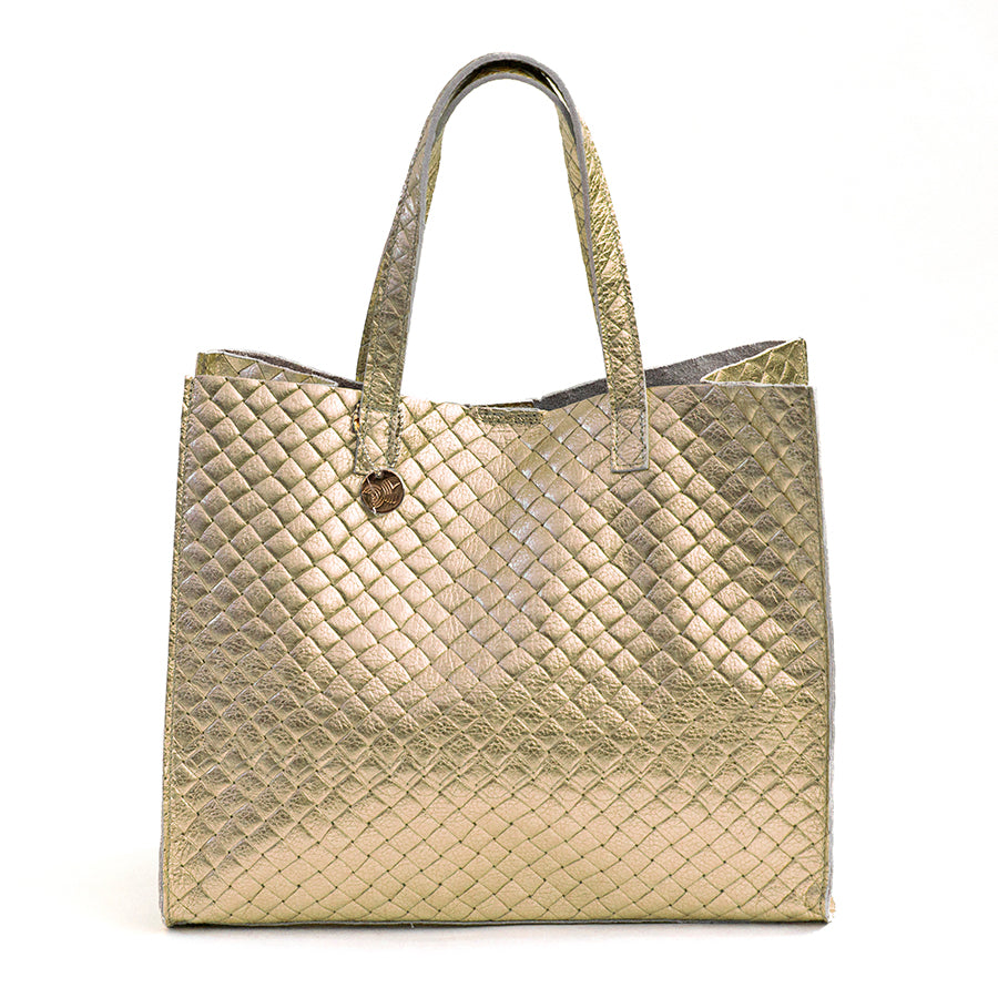 BALI BIG - Borsa in pelle laminata stampa intreccio oro
