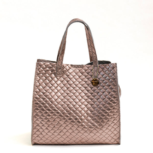 BALI - Laminated leather bag with bronze weave print
