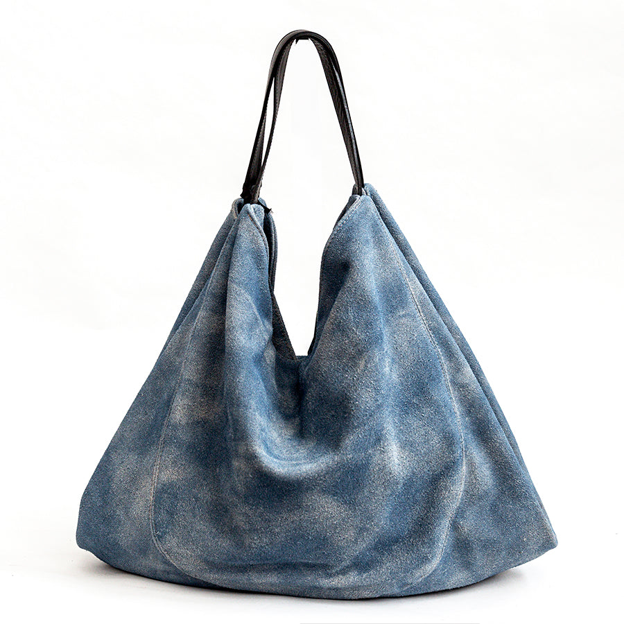 DENIM MAXI - Suede bag with denim effect