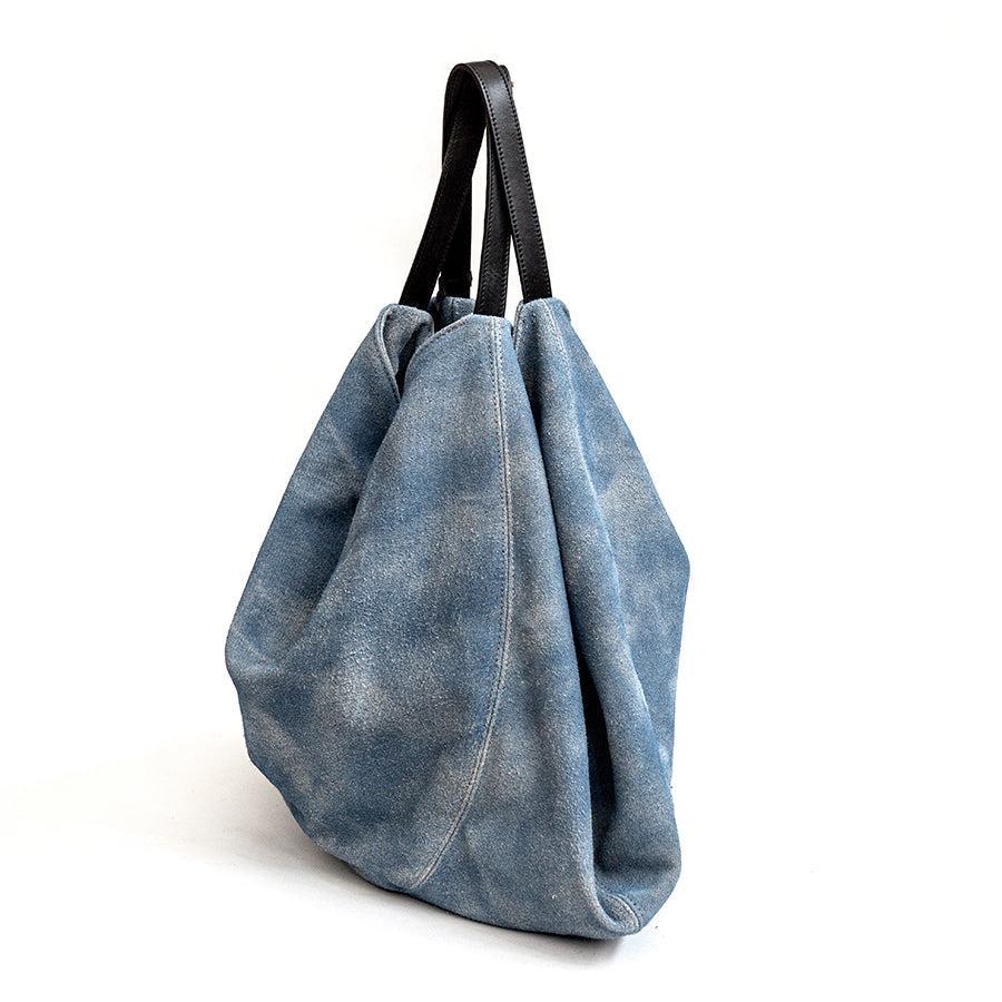 DENIM MAXI - Suede bag with denim effect
