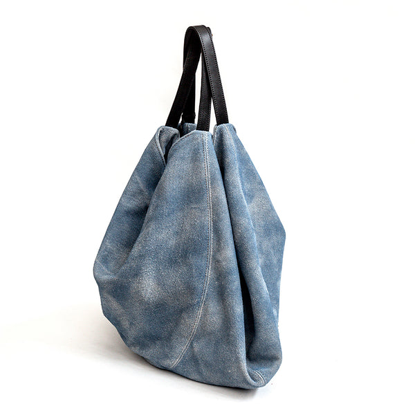 DENIM MAXI - Suede bag with denim effect