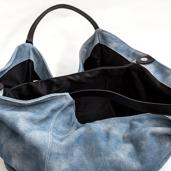 DENIM MAXI - Suede bag with denim effect