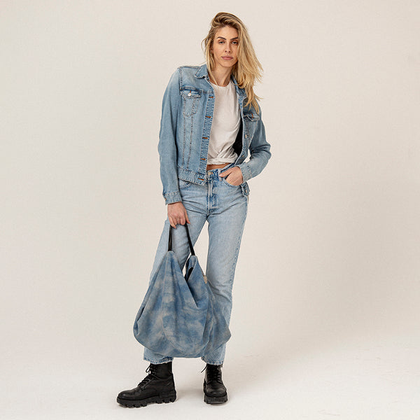 DENIM MAXI - Suede bag with denim effect
