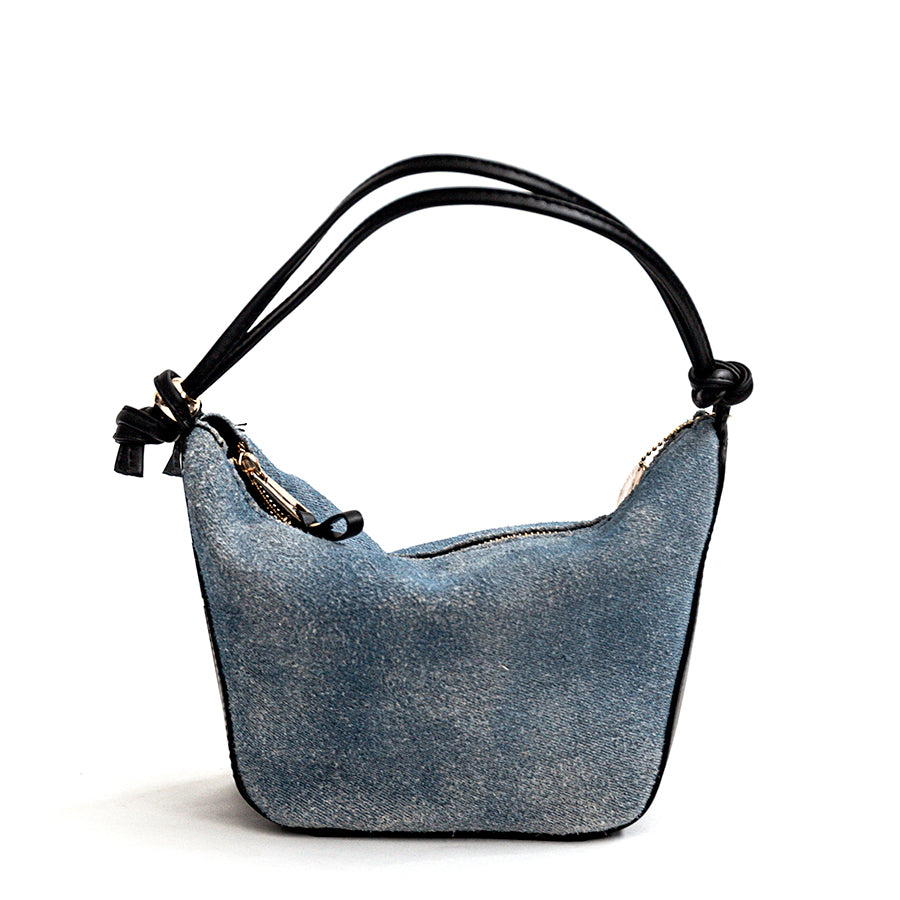 DENIM SMALL - Suede bag with denim effect