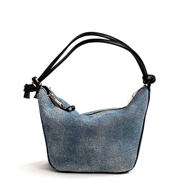 DENIM SMALL - Suede bag with denim effect