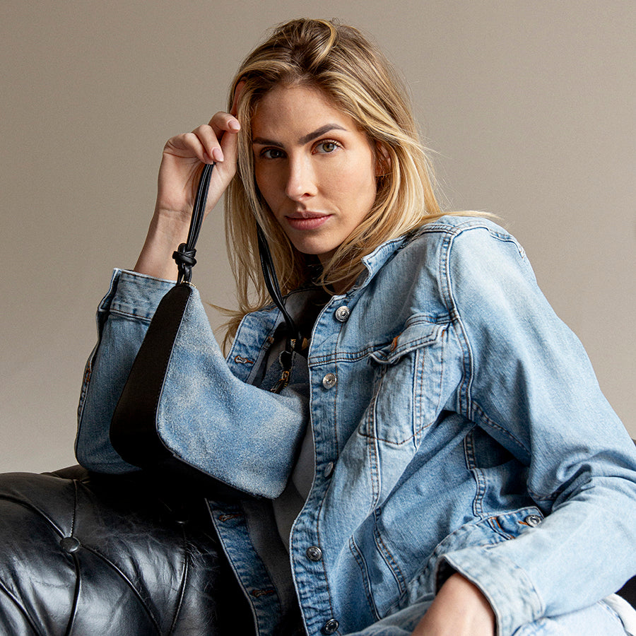 DENIM SMALL - Suede bag with denim effect