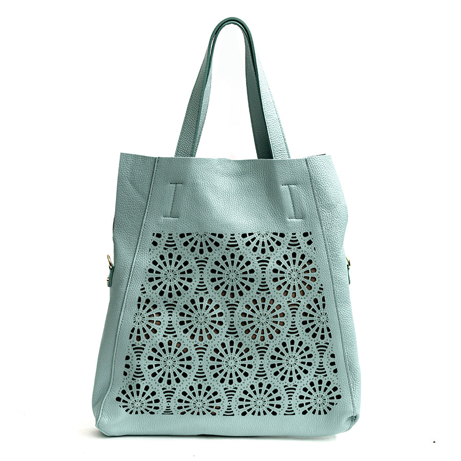 DAFNE - Maxi shopping in perforated mint leather