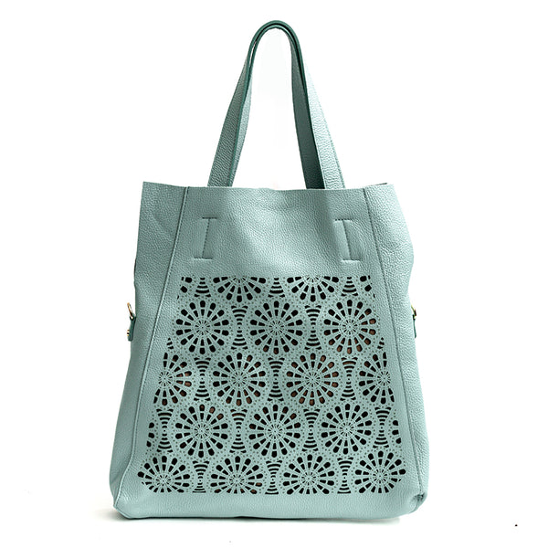 DAFNE - Maxi shopping in perforated mint leather