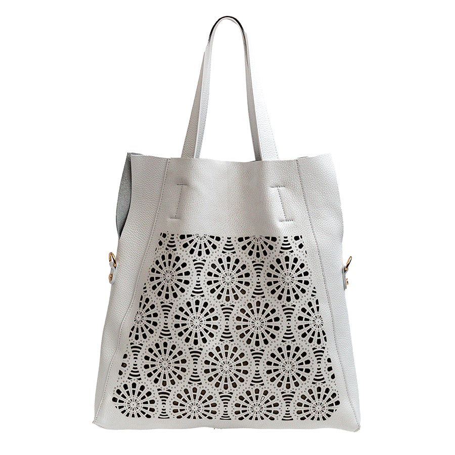 DAFNE - Maxi shopping in white perforated leather