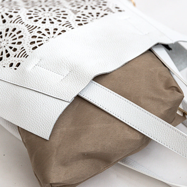 DAFNE - Maxi shopping in white perforated leather