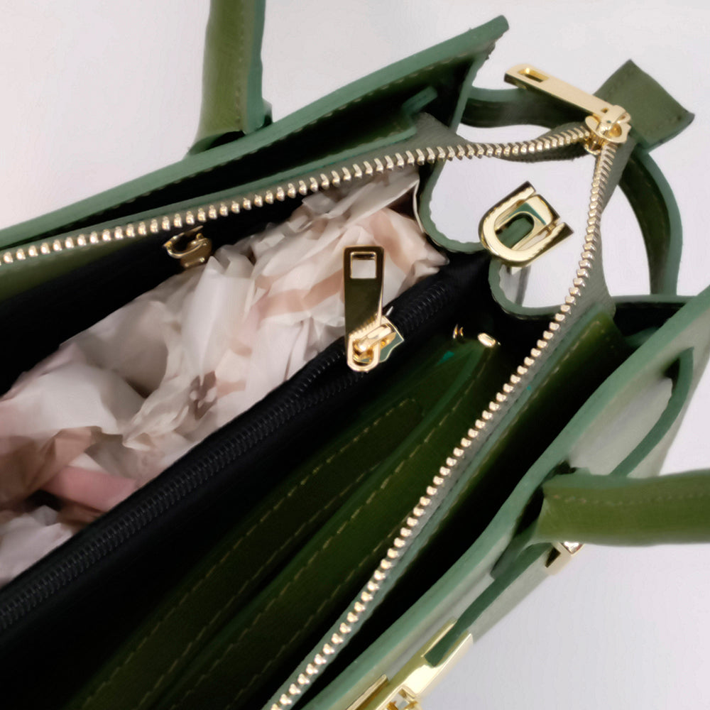 KELLY - Tote in pelle saffiano verde