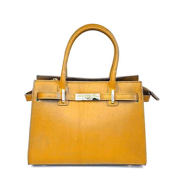KELLY - Tote in pelle saffiano mostarda