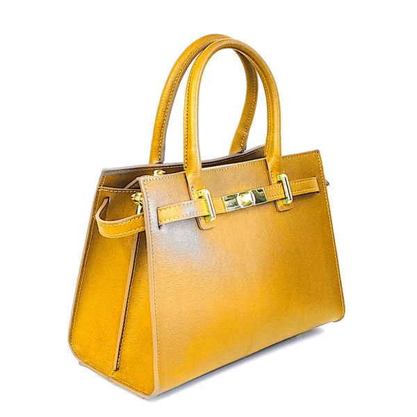 KELLY - Mustard Saffiano Leather Tote