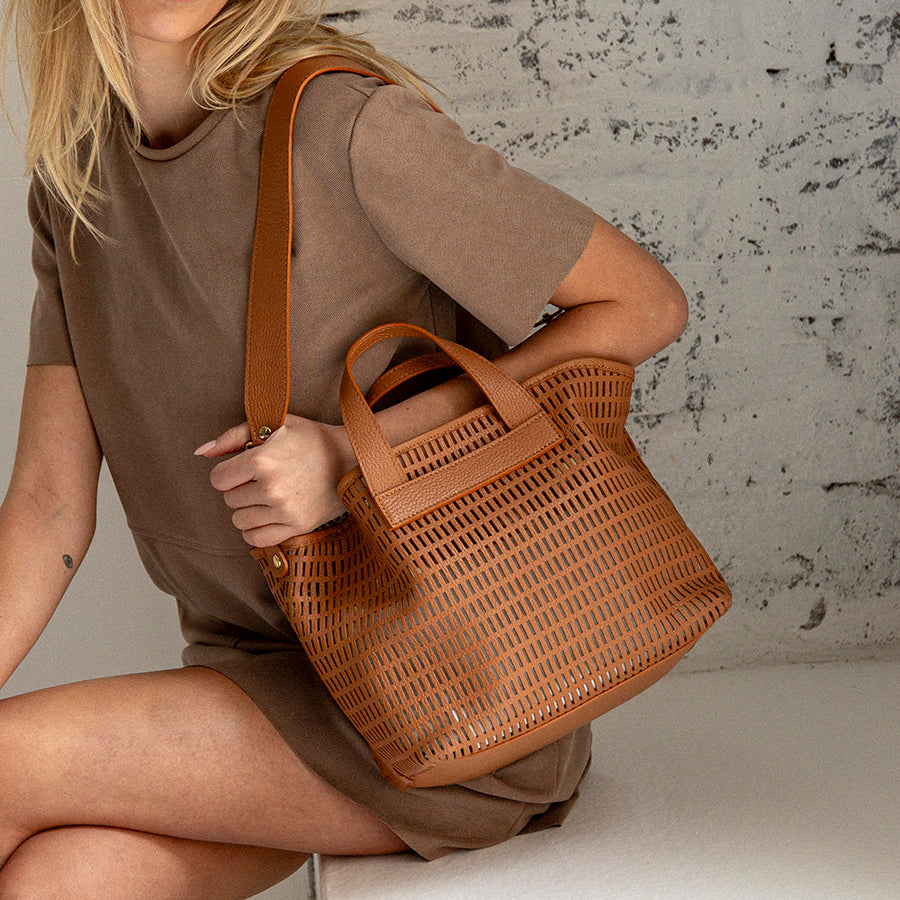 MIAMI TOTE - Perforated leather tote bag