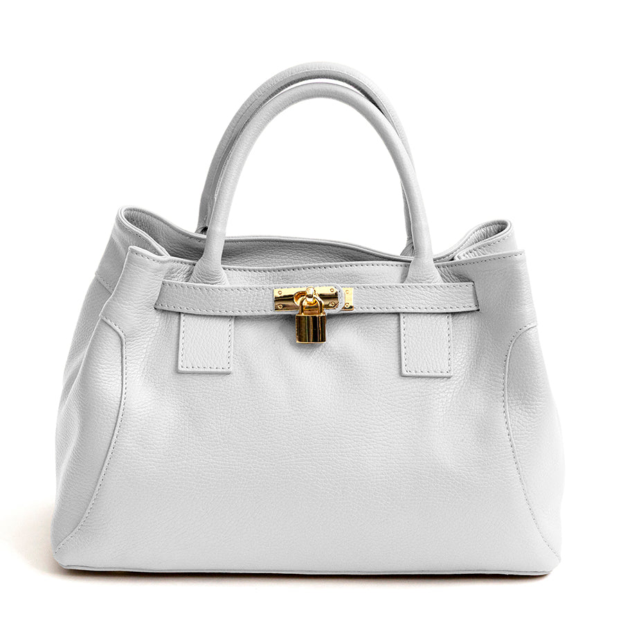 NELLY - White Leather Bag with Lock