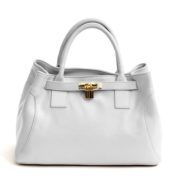 NELLY - White Leather Bag with Lock