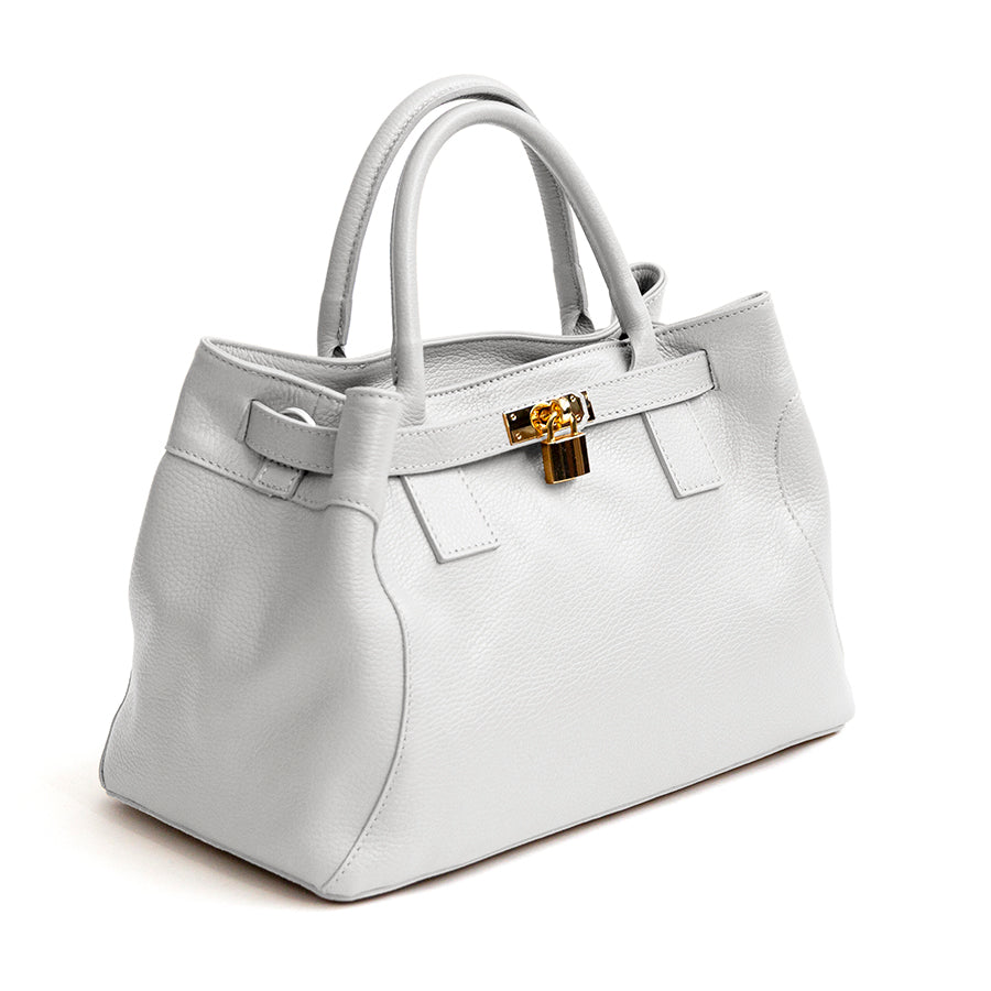 NELLY - White Leather Bag with Lock