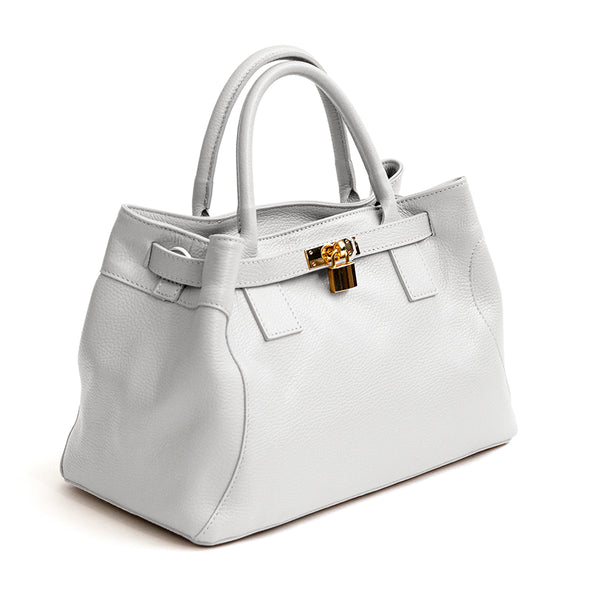 NELLY - White Leather Bag with Lock