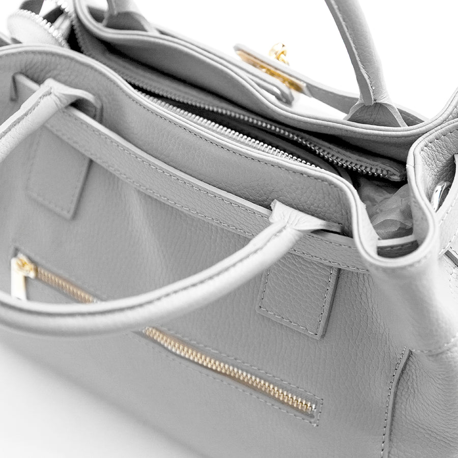 NELLY - White Leather Bag with Lock