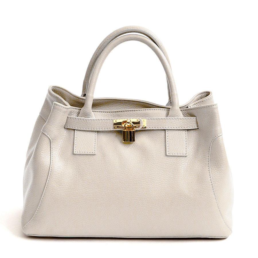 NELLY - Leather Bag with Lock in Milk Color