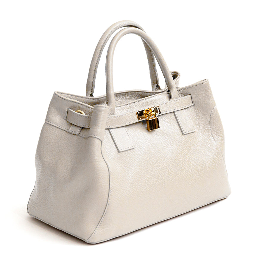 NELLY - Leather Bag with Lock in Milk Color