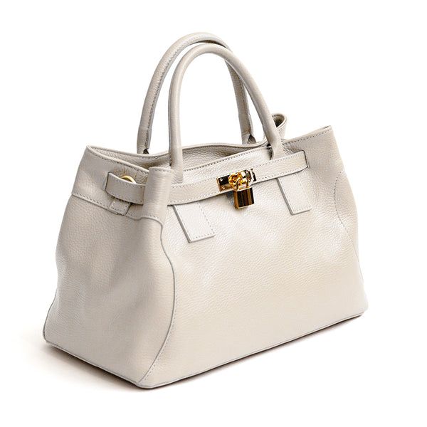 NELLY - Leather Bag with Lock in Milk Color