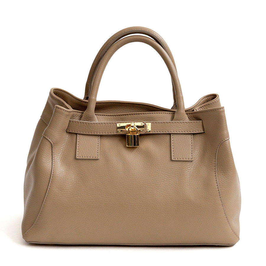 NELLY - Borsa con lucchetto in pelle taupe