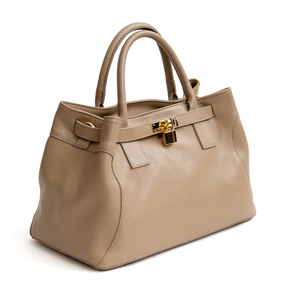 NELLY - Borsa con lucchetto in pelle taupe