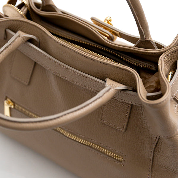 NELLY - Borsa con lucchetto in pelle taupe