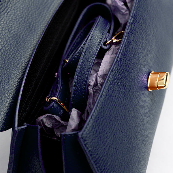 SUSAN - Borsa a bauletto in pelle blu notte
