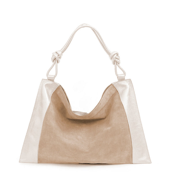 MARPHY SMALL - sacca in pelle e camoscio taupe