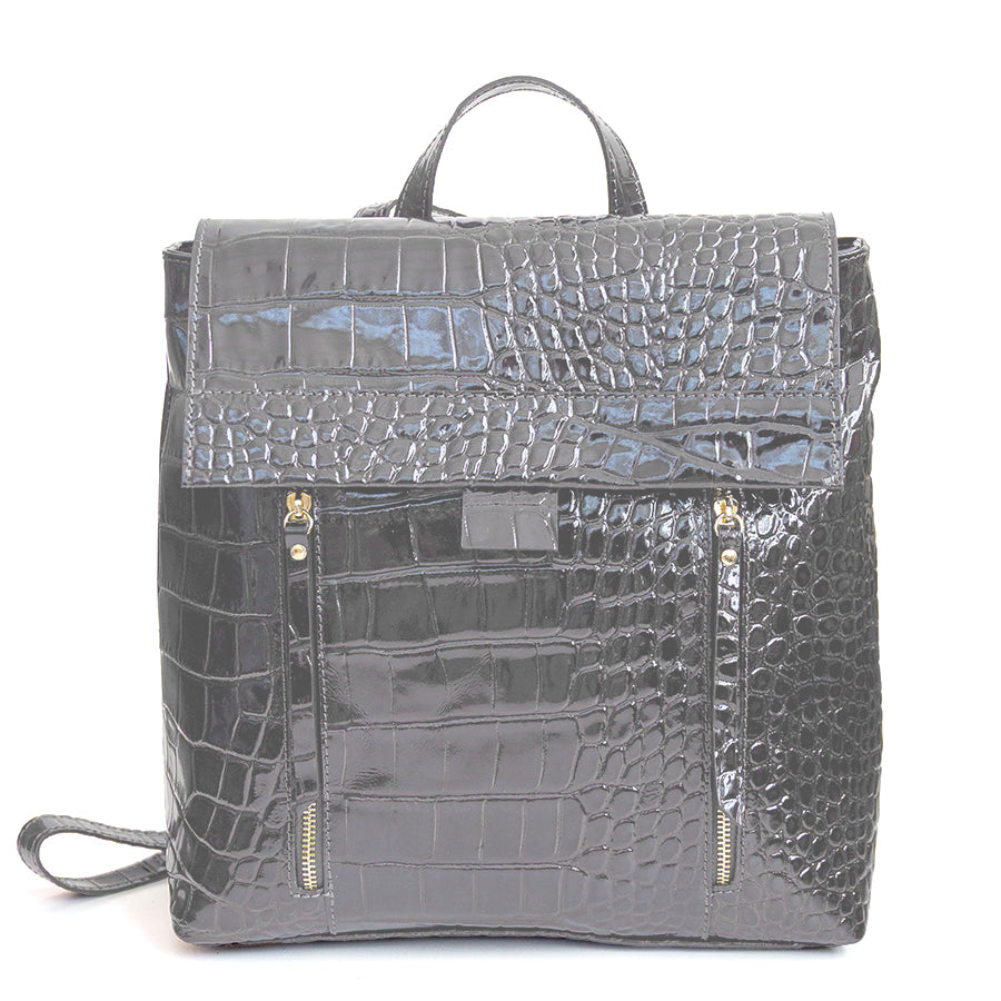 BRISTOL - Zaino in pelle con stampa coccodrillo grigia